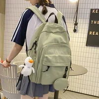 nylon women backpacks female solid color back pack double pocket travel bag teenage girls schoolbag backpack school