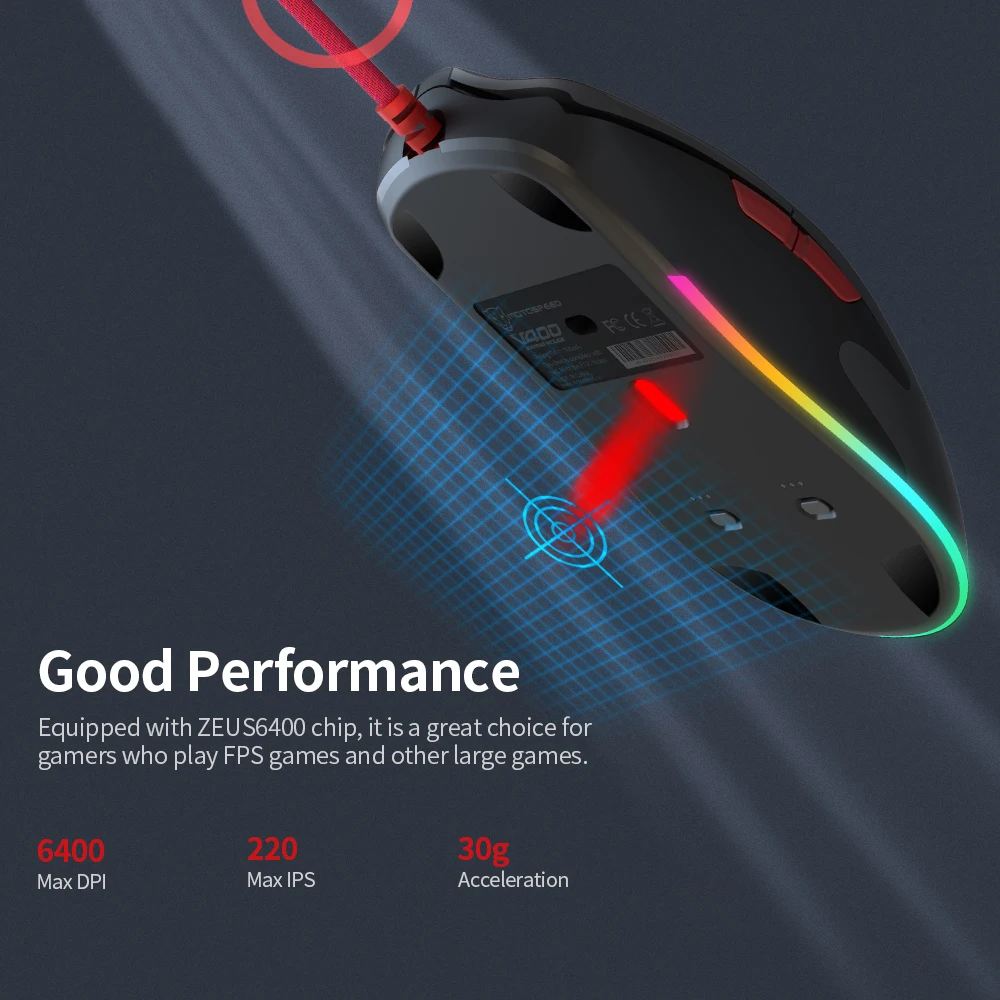 Motospeed V400 Проводная игровая мышь RGB с подсветкой для электронных видов спорта 6