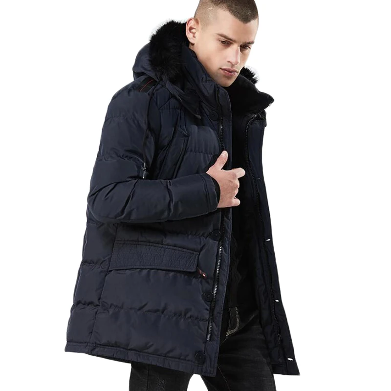 8825 dark blue Новое зимнее длинное плотное пальто для мужчин с меховым капюшоном Толстая теплая парка мужская верхняя одежда ветровка зимние куртки casaco masculino - Цвет: 8825 dark blue