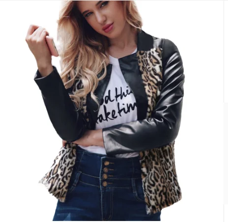 

Women's Jacket Warm Leopard Print Jacket Stand Collar Jacket Windbreaker Faux Leather Jacket Winter Clothes Women