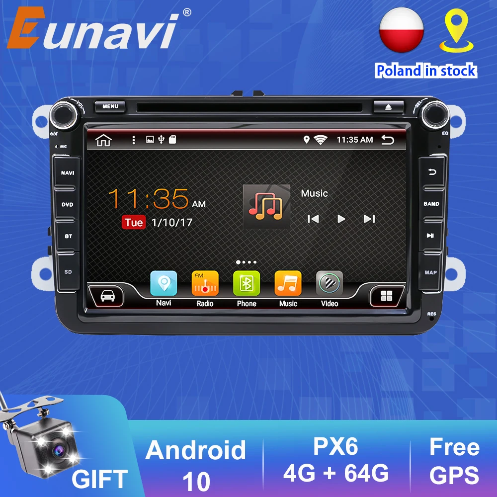 Автомагнитола Eunavi мультимедийный проигрыватель на Android 10 с GPS для VW Passat CC Polo GOLF 5 6