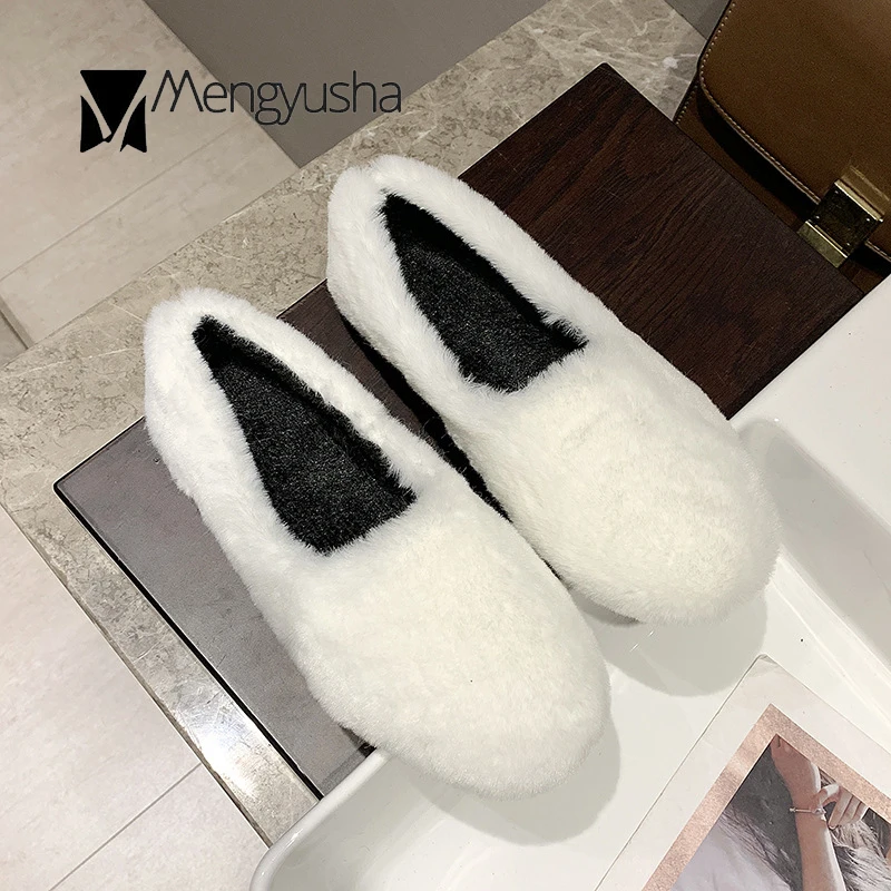Мокасины зимние плюшевые теплые женские хлопковые туфли на плоской подошве