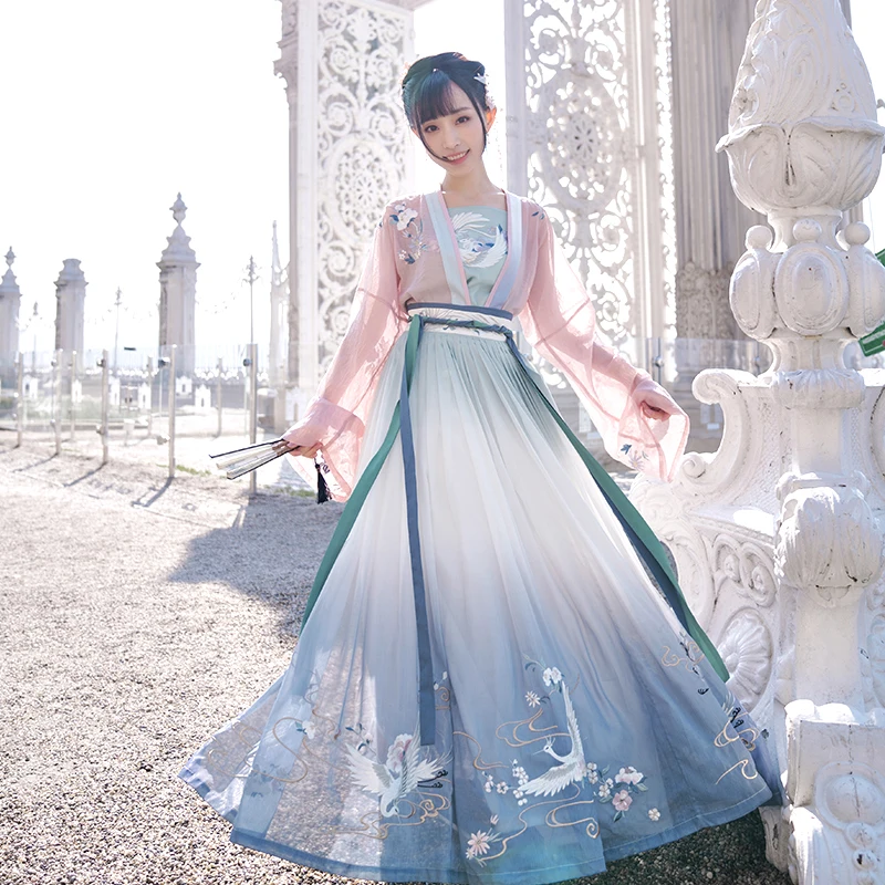 

[thousand mountain egret] double breasted upper garment 6 meters lower skirt waist length shirt skirt Hanfu female