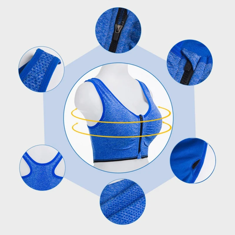 

Sports Yoga Bra Front Zipper Top Women Fitness Push Up Gym Running Shockproof Padded Tank Top Workout Fast Dry Vest