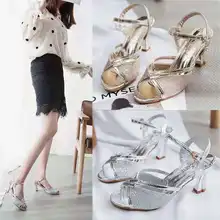 Women Summer Fashion Sandals Dress Shoes Female Bling Weddging Shoes Silver High Heels Pumps Ladies 