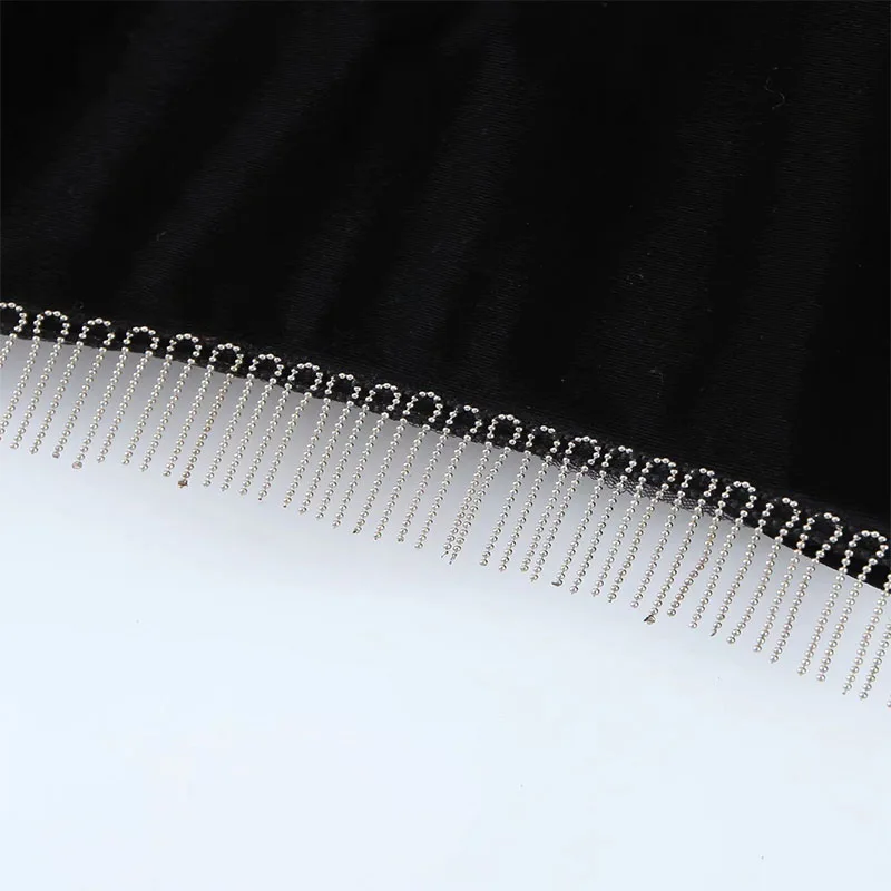 

Women Clothing Sexy Front Beaded Tassel Decoration Dew Back Femme T-Shirts Lady Long Sleeve Short Chic Crop TopS