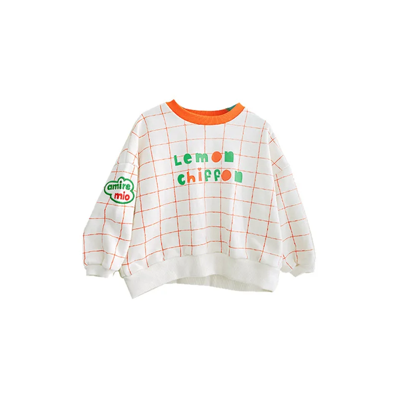 

2021 Spring Korean Boy's Sweater Girl Cotton Plaid Tide Fan Children's Sweatshirt Baby Jumper Overalls Short Skirt Suit
