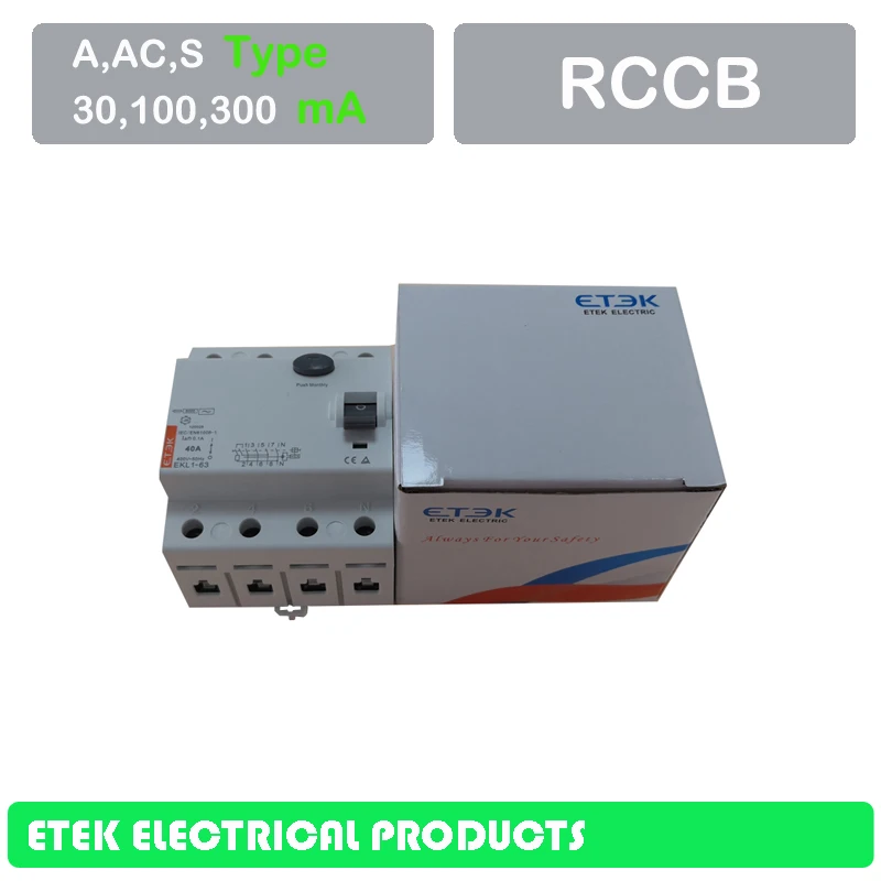 RCCB EKL1-63 4 P 30MA 100MA 300MA переменного тока Тип 400/415 V~ 50 Гц/60 Гц остаточный ток выключателя 16A 25A 32A 40A 50A 63A 80A