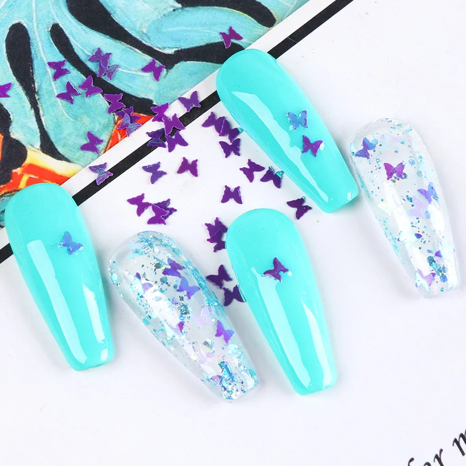

Holographic Butterfly Flakes Nail Art Glitter Sparkly 3D Laser Butterfly Sequins Tips DIY Polish Nail Art Decorations Manicure