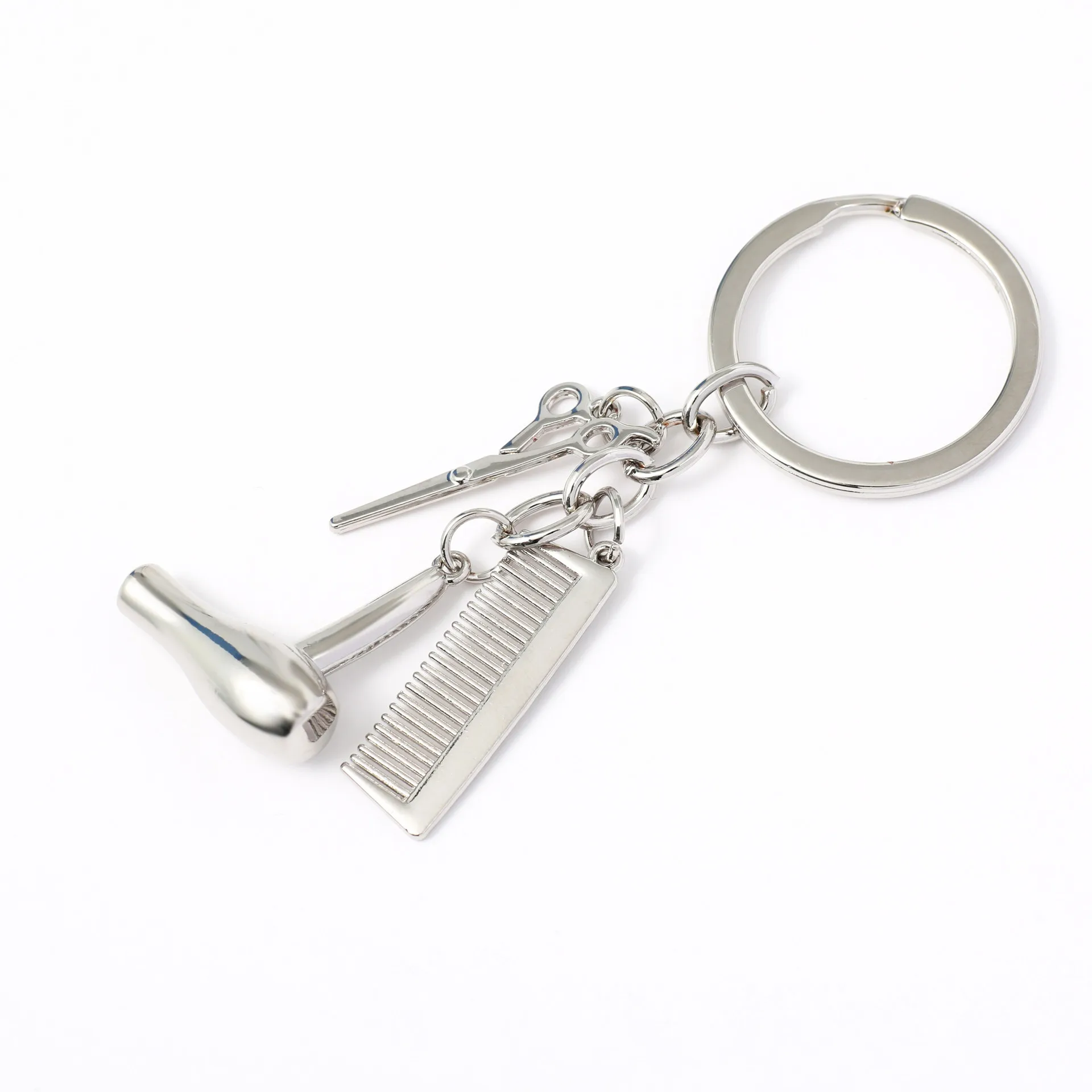 

Hot Metal Hair Cut Keychain Hairdresser Scissor Dryer Comb Key Chain Girl Bag Pendant Accessories Keyring Man Boy Gifts