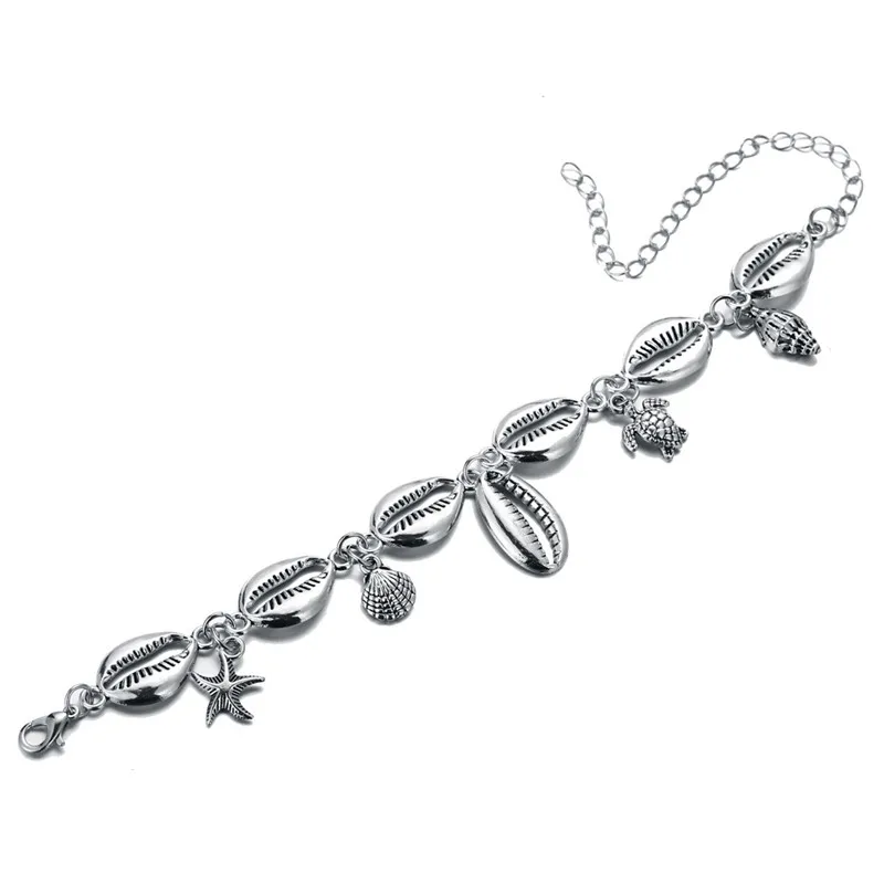Женский винтажный браслет с кисточками серебристого цвета массивный черепахой