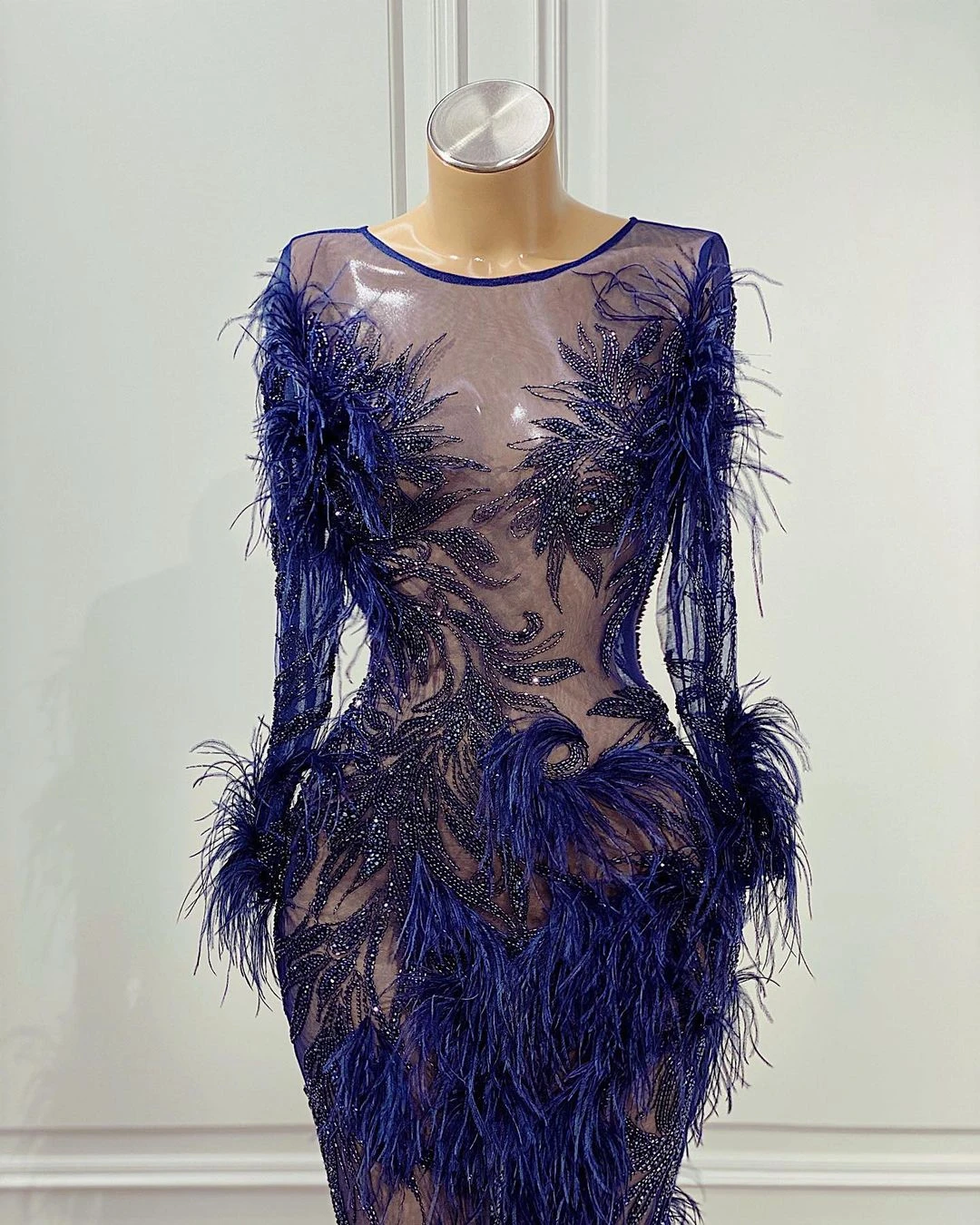 SuperKimJo Vestidos De Gala Blue Prom Dresses 2020 Off the Shoulder Feather Beaded Prom Gown Robe De Soiree