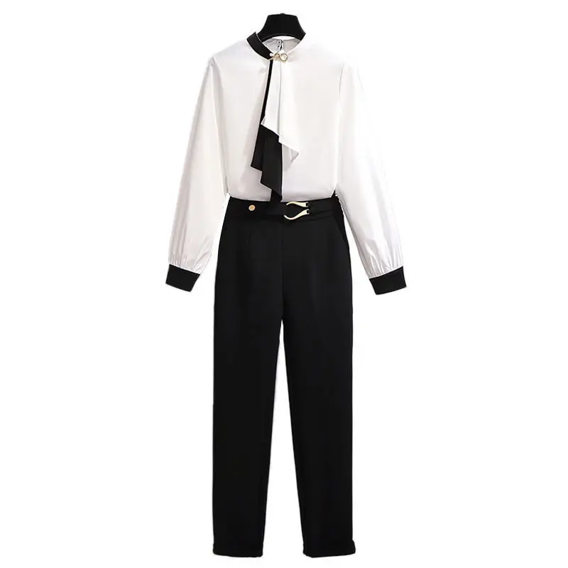 

2021 Spring Autumn 2 Piece Set Women Long Sleeve Button Loose Solid Shirt Tops Pants Casual Office Lady Suits for Female D104