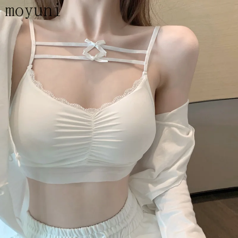 

2021 Spring and Summer White Slip Top Women's Bow Short Inner Wear Outer Wear Tube Top Sexy Bottoming Beauty Back Tanks Camis