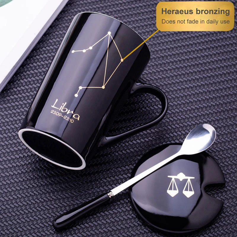 12 кружки с созвездиями крышками и ложками 450 мл керамическая креативная кофейная