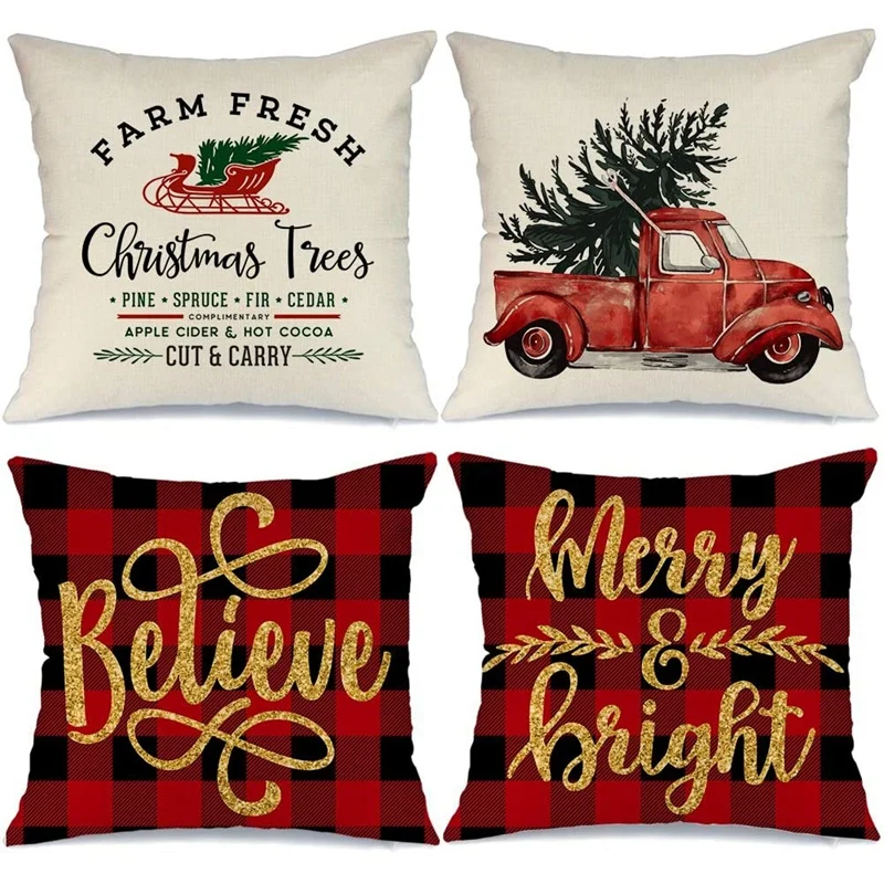 

Buffalo Plaid Christmas Pillow Covers,Throw Pillows Farmhouse Christmas Decor for Home, Xmas Decorations Cushion Cases