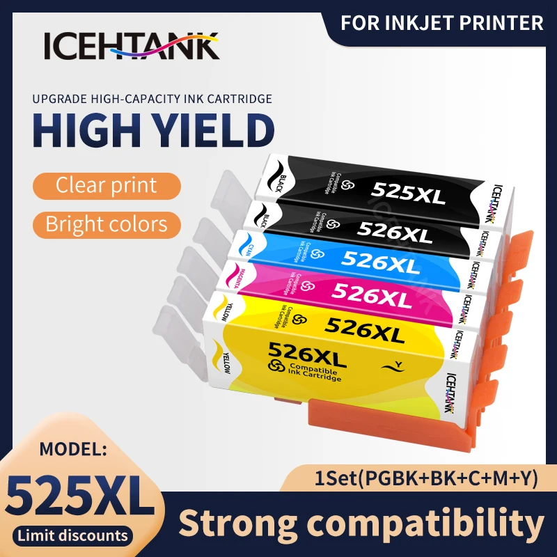 

Icehtank Printer Ink Cartridge PGI 525xl CLI 526xl Compatible For Canon Pixma IP4850 IP4950 MG8250 MX715 MX885 MX895 MG6250