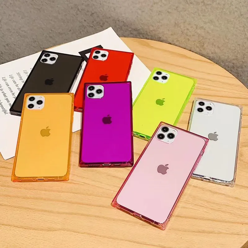 Модный разноцветный флуоресцентный чехол квадратной формы для iPhone 11 Pro Max XS XR X 8 7 6