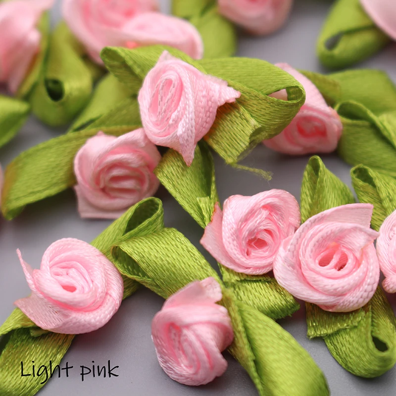 Light pink2 100 шт 2,5 см атласные ленты с розами, цветочные головки ручной работы, тканевые цветы для скрапбукинга, свадебные украшения - Цвет: Light pink2