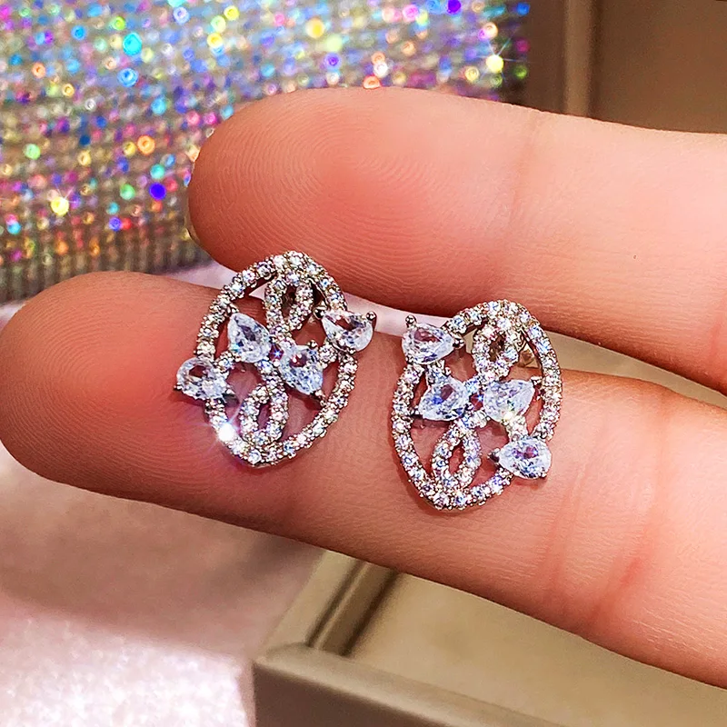 

CAOSHI Chic Female Stud Earrings Delicate Women's Wedding Jewelry with Brilliant Zirconia Exquisite Design Aesthetic Accessories