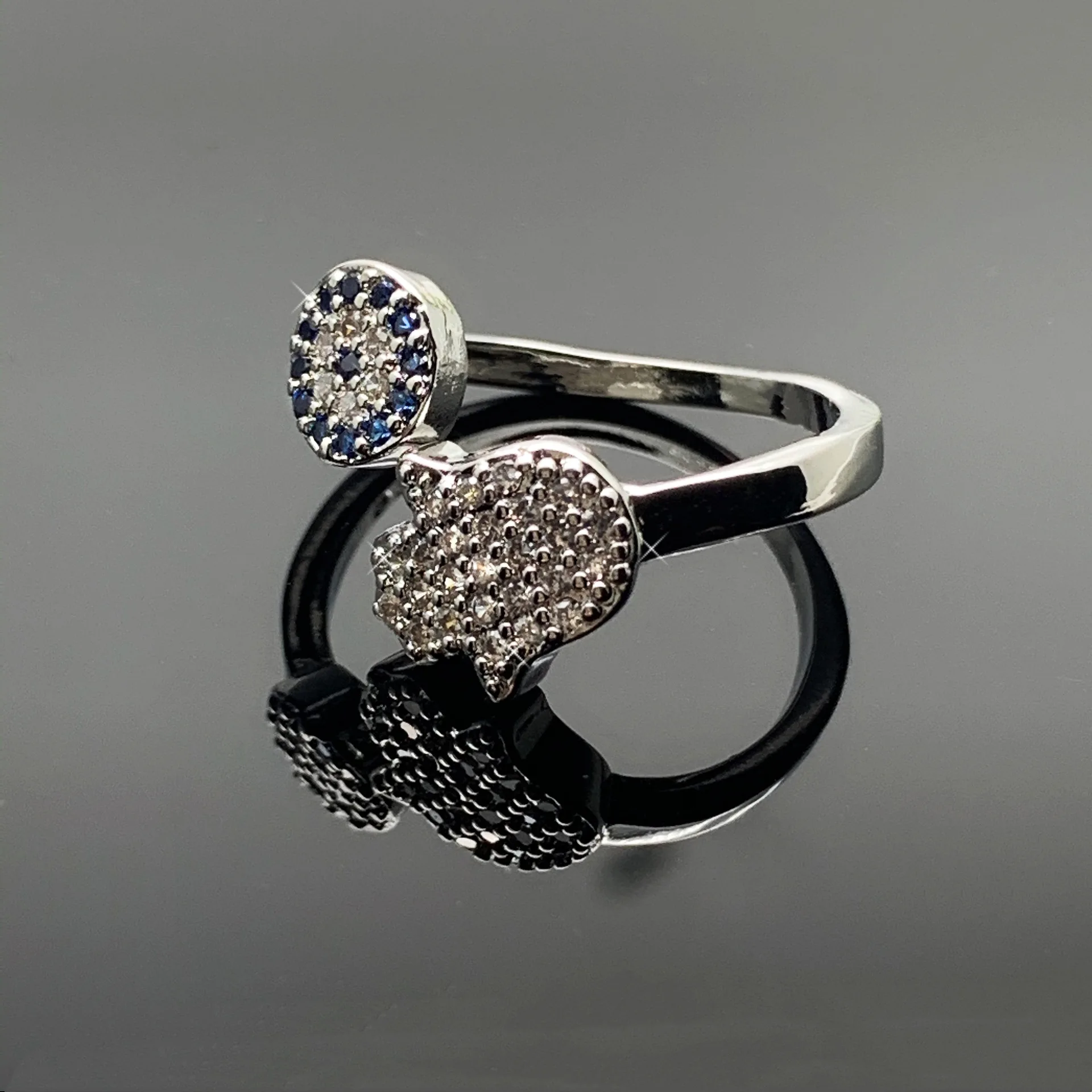 Женское регулируемое кольцо из серебра S925 пробы с сапфиром | Украшения и