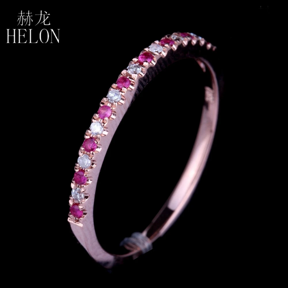 HELON Solid 10K 14k розовое золото AUU585 100% натуральный бриллиант и розовый сапфир женская