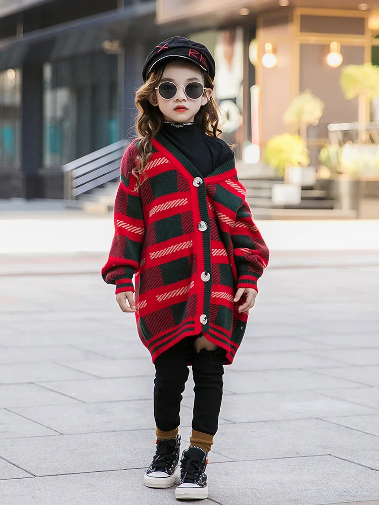 2019 Детский свитер топы кардиган для больших девочек Осенний вязаный/вязаный