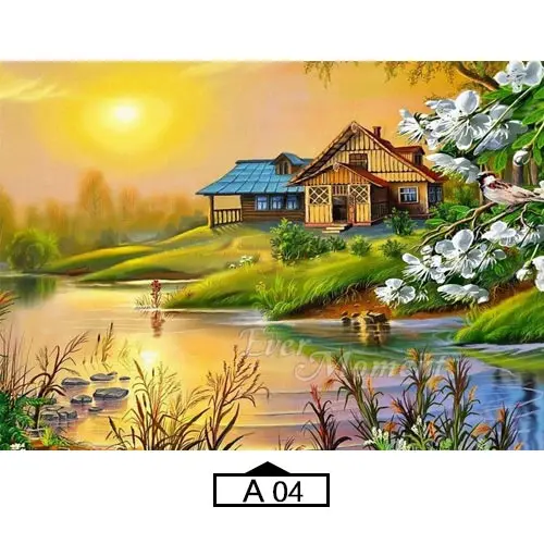 A04 Алмазная картина Ever Moment, пейзаж, дом, река, Полная площадь, стразы, 5D, сделай сам, алмазная вышивка ASF1807 - Цвет: A04