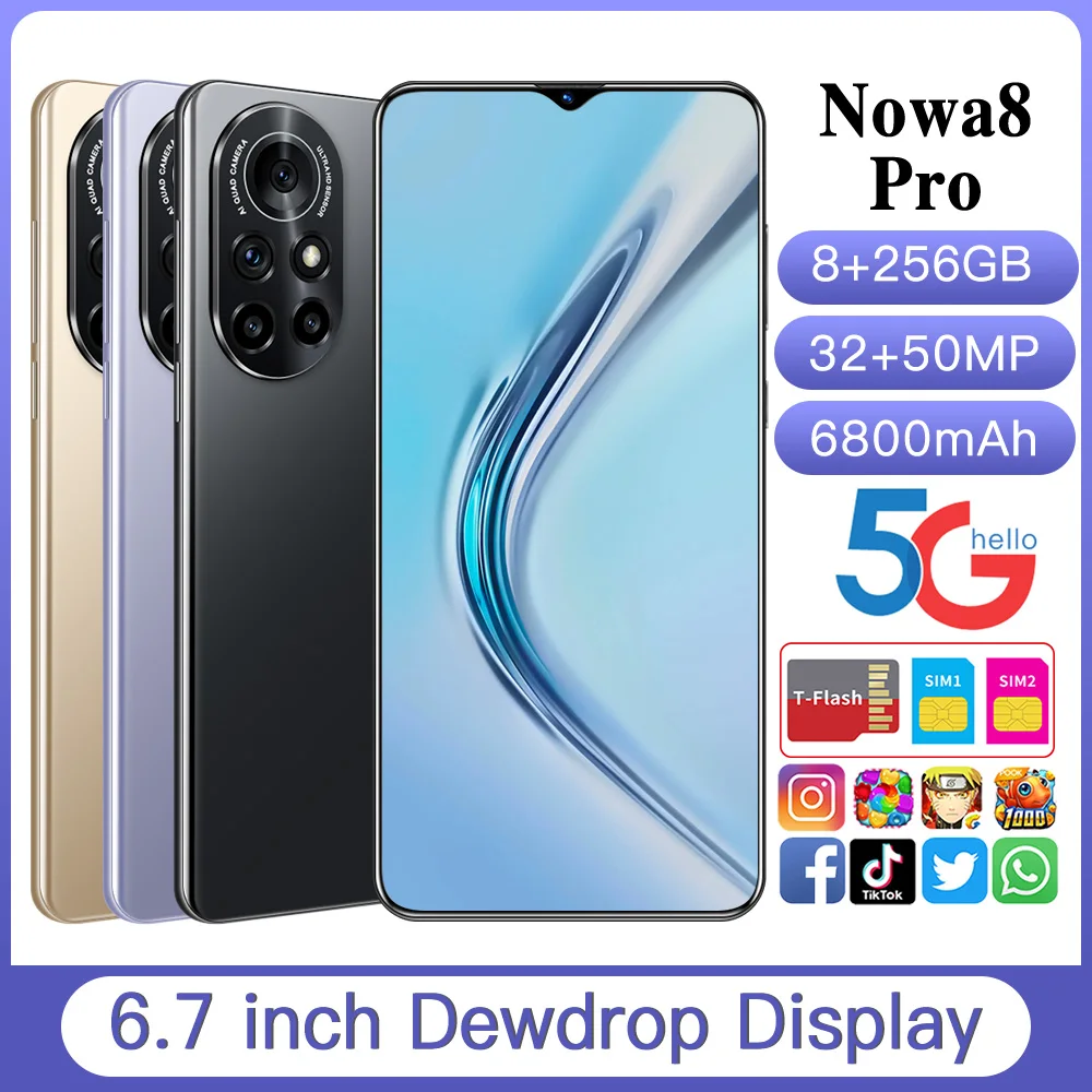 global version nowa8 pro 6 0 inch 8gb ram 256gb 512gb rom 6800mah smartphones 1632mp 10 core 4g 5g mtk6889 cell mobile phone free global shipping