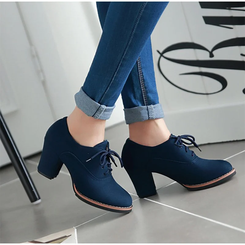 MCCKLE Autumn Shoes Women Pumps Suede Nubuck Lace Up Chunky Heels Ladies Fashion Platform Female Shoes Casual New Footwear
