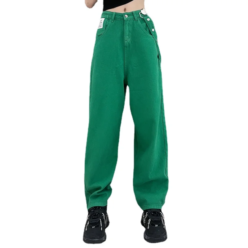 

[EAM] High Waist Green Brief Long Wide Leg OverallsTrousers New Loose Fit Pants Women Fashion Tide Spring Autumn 2021 1DE2869