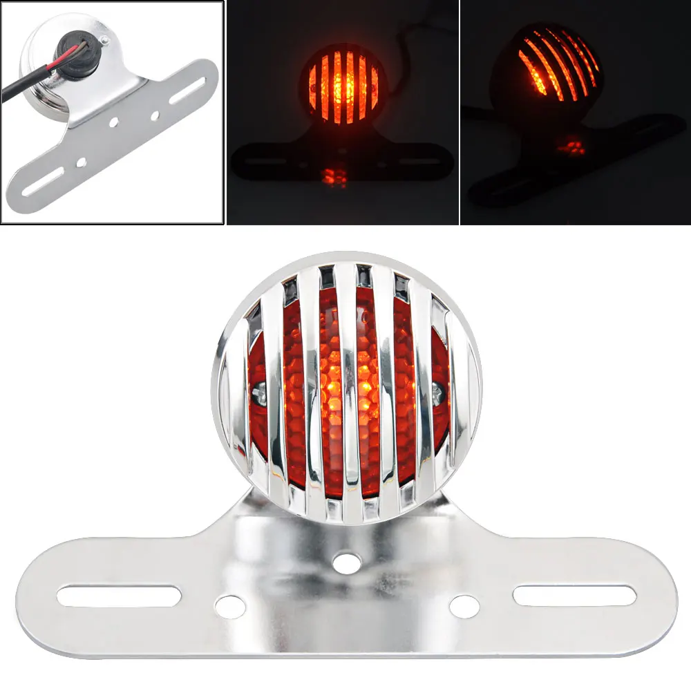 

Red Lens Motorcycle License Plate Holder LED Rear Brake Tail Light Chrome Retro For Harlay Cafe Racer Chopper Bobber Fat Boy