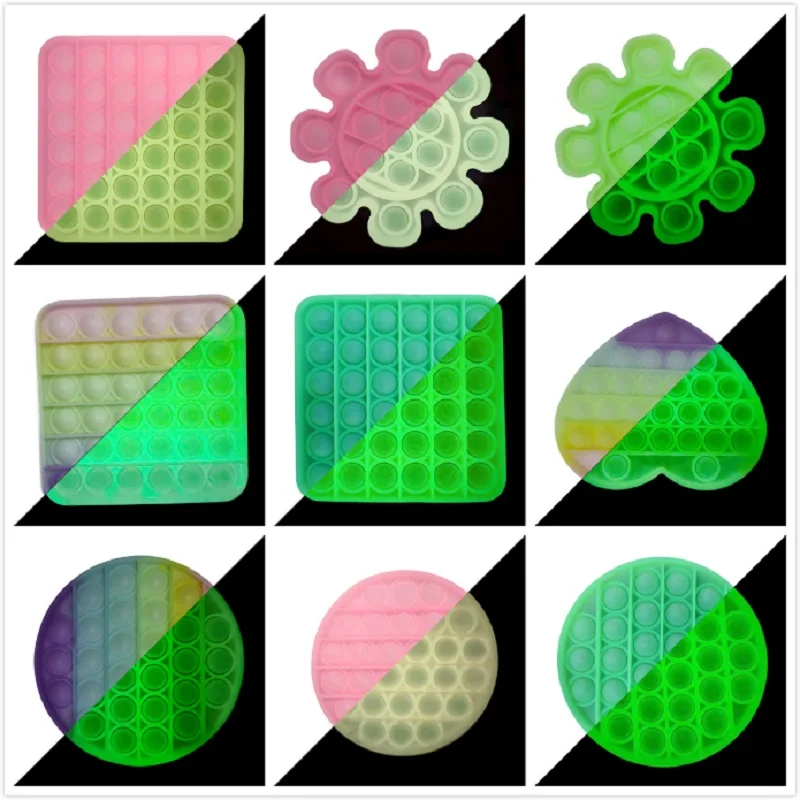 Harga 100 Buah Grosir Mainan Silikon Fidget Pop Bersinar Dalam Gelap Lesung Pipi Sederhana Mainan Berkilau Anti Stres Gelembung Dorong Muncul