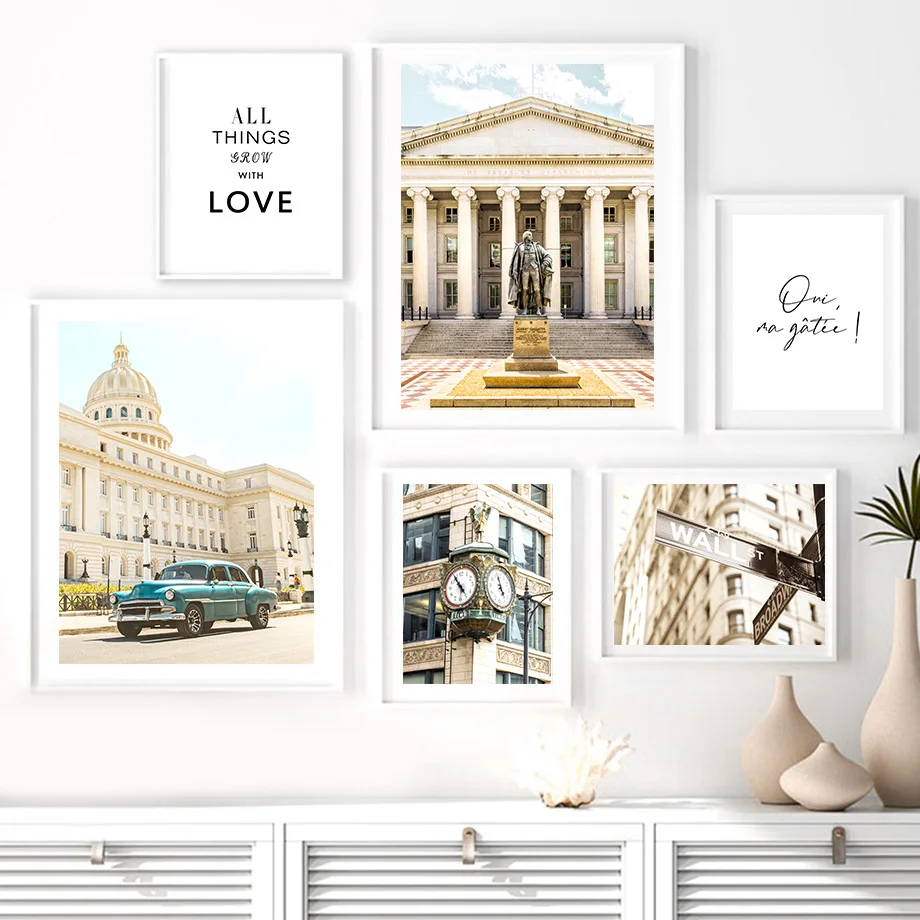 

Beige American Washington City Street Building Car Nordic Style Wall Art Canvas Painting Posters And Prints Living Room Decor