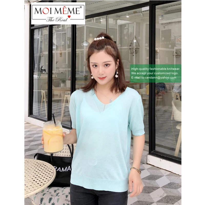 

6 PCS Wholesal famous designer women knitwear college students youth version women's short-sleeved V-Neck knitwear