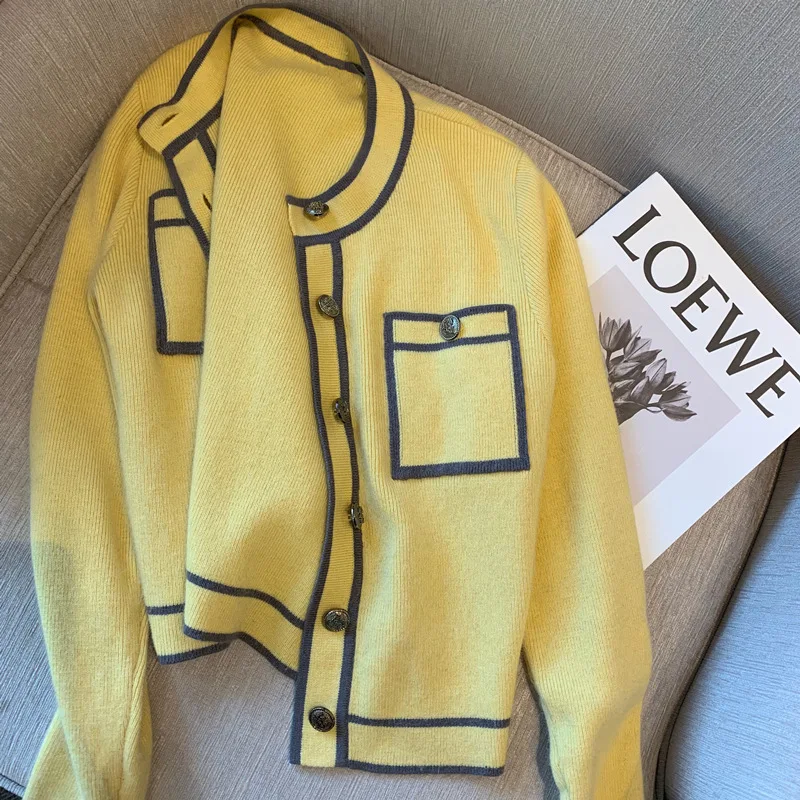 

Yellow short knit sweater early autumn new thin thin fashion cardigan jacket women SDX0073