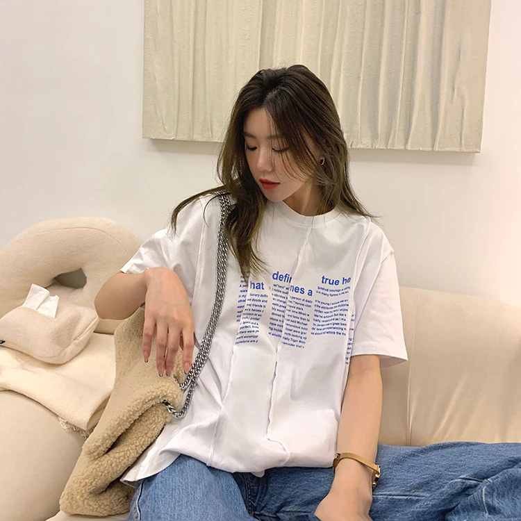 

2932 summer net celebrity design explosion style loose all-match T-shirt