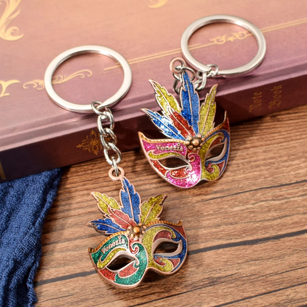Vicney новая мода венецианская маска брелок цветное перо металлический новый