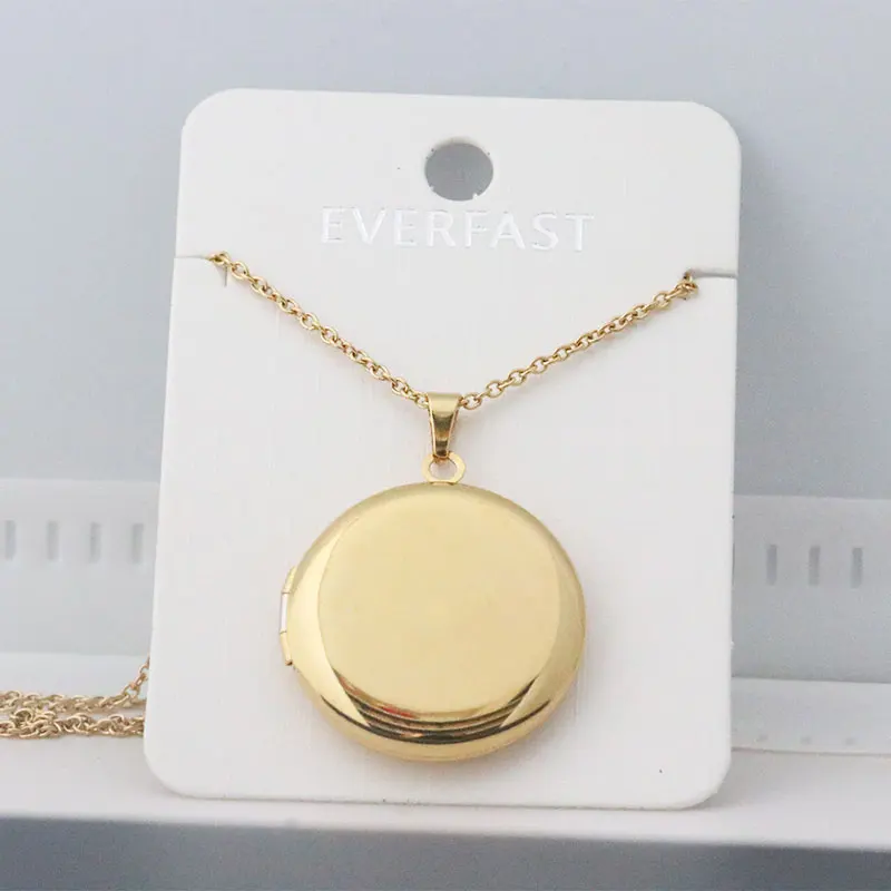 gold color Everfast 1 шт. гладкая фоторамка геометрический круглый кулон ожерелье s Нержавеющая сталь медальон с подвесками ожерелье для женщин с памятью ювелирные изделия - Окраска металла: gold color
