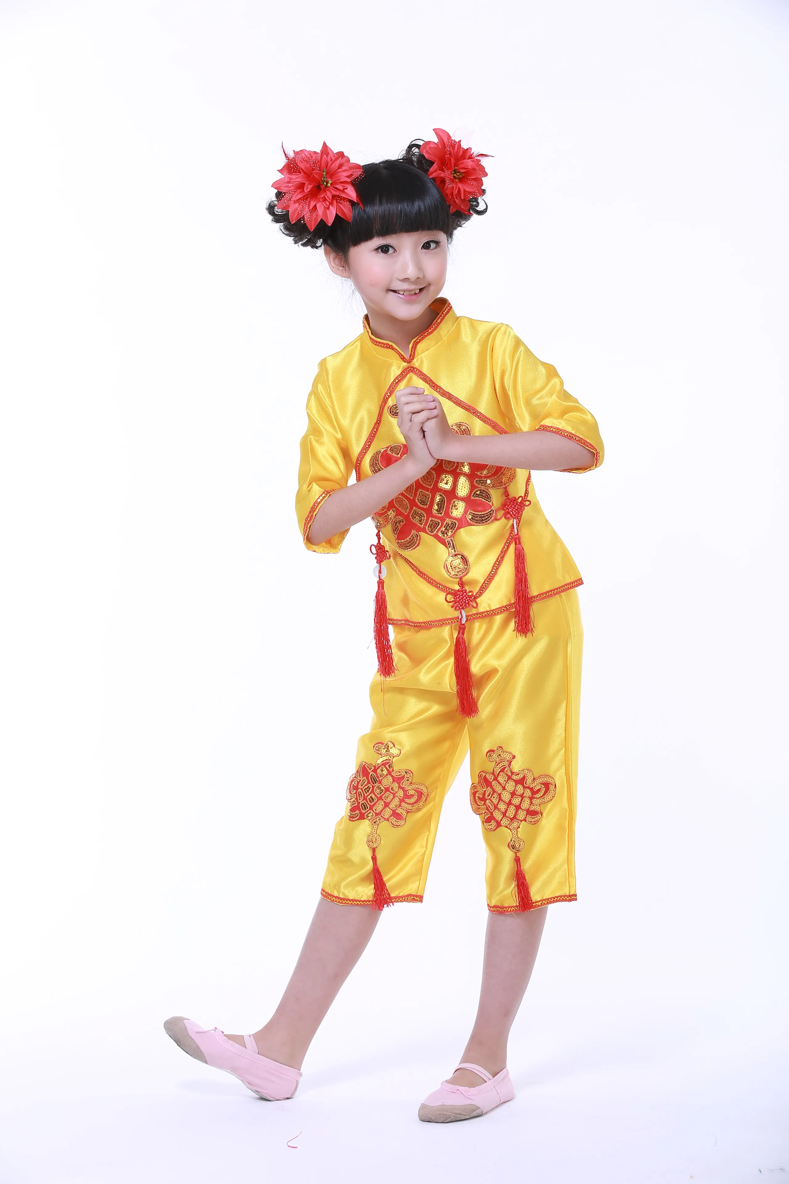 

Chinese Folk Dance for Girl Chinese Knot Costumes Nationality Yangko Dance Custome Festival Start Acting Dance Clothes