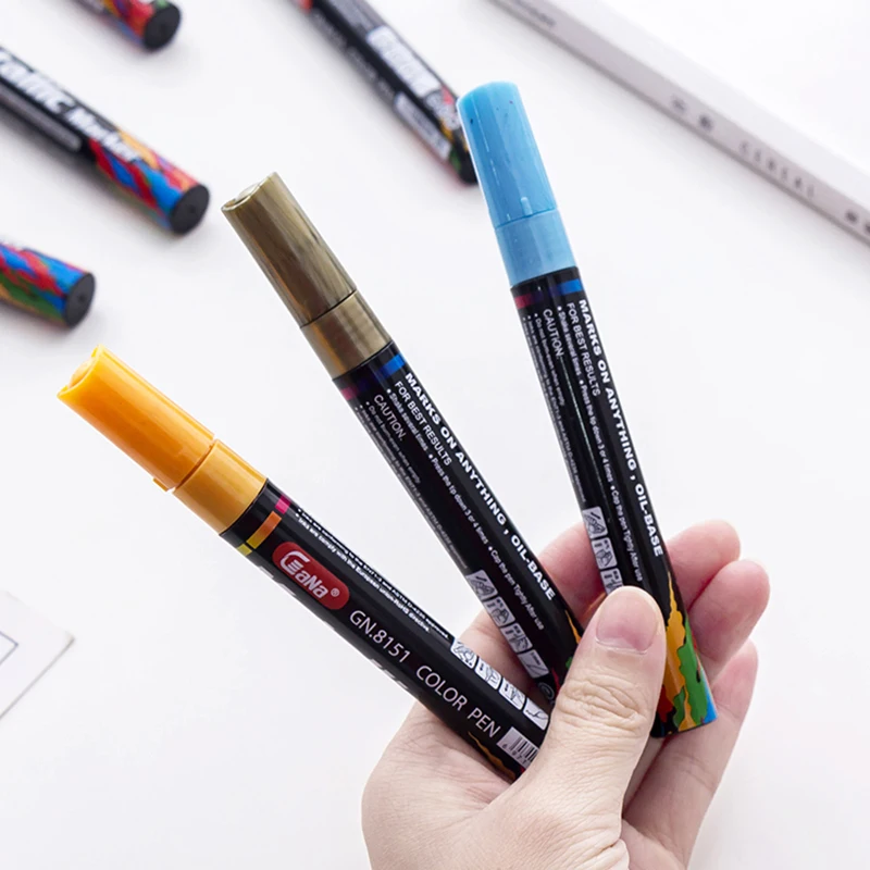 1Pcs Water-based Paint Metal Marker Pens Sharpie 3.0mm Gold Silver Ceramic Rock Glass Porcelain Mug Wood Fabric Canvas Painting