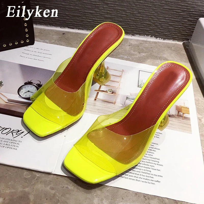 Eilyken; Новинка года; дизайнерские прозрачные тапочки из ПВХ; Высокий каблук из плексигласа; Летняя женская обувь для вечеринок с прозрачными ремешками