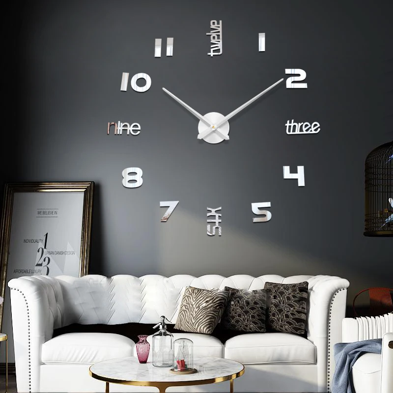 Home Decoration 48 inch Big Mirror Wall Clock Modern Design 3D DIY Large Decorative Clocks Watch Unique New Year Gift | Дом и сад