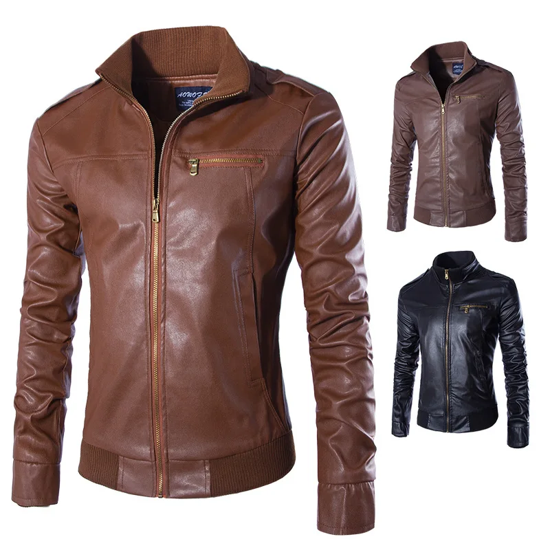 

Men's Slim Motorcycle Jackets Leather & Suede Pop Vogue Male Collar outwear Jackets Leather clothing Jaqueta Coats