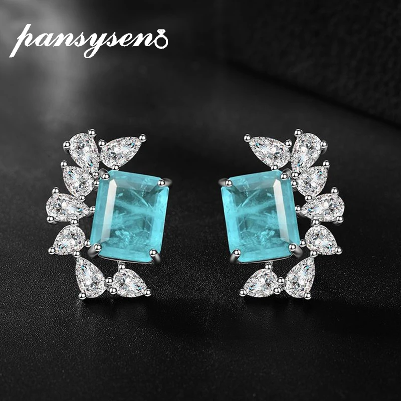 Женские сережки пусеты с турмалиновым камнем PANSYSEN свадебные коктейльные из