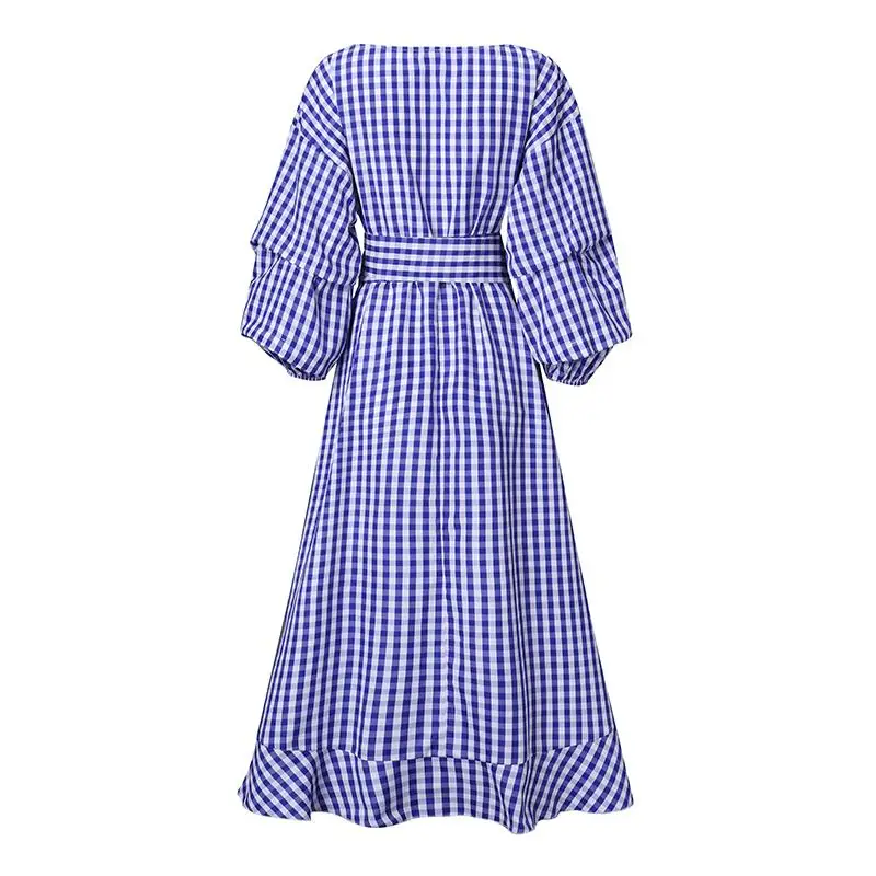 

Vintage Chic Summer Autumn Dress Women 2020 Female Plus Size Plaid Beach Korean Style Waist Hugging Sundress Vestido De Mujer