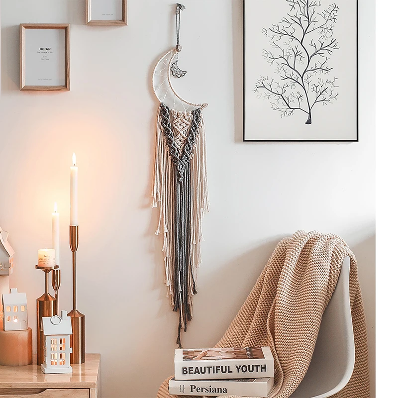 

Nordic Moon Dream Catcher Macrame Wall Hanging Room Decor Baby Girl Bedroom Decoration Christmas Ornaments for Home Livingroom