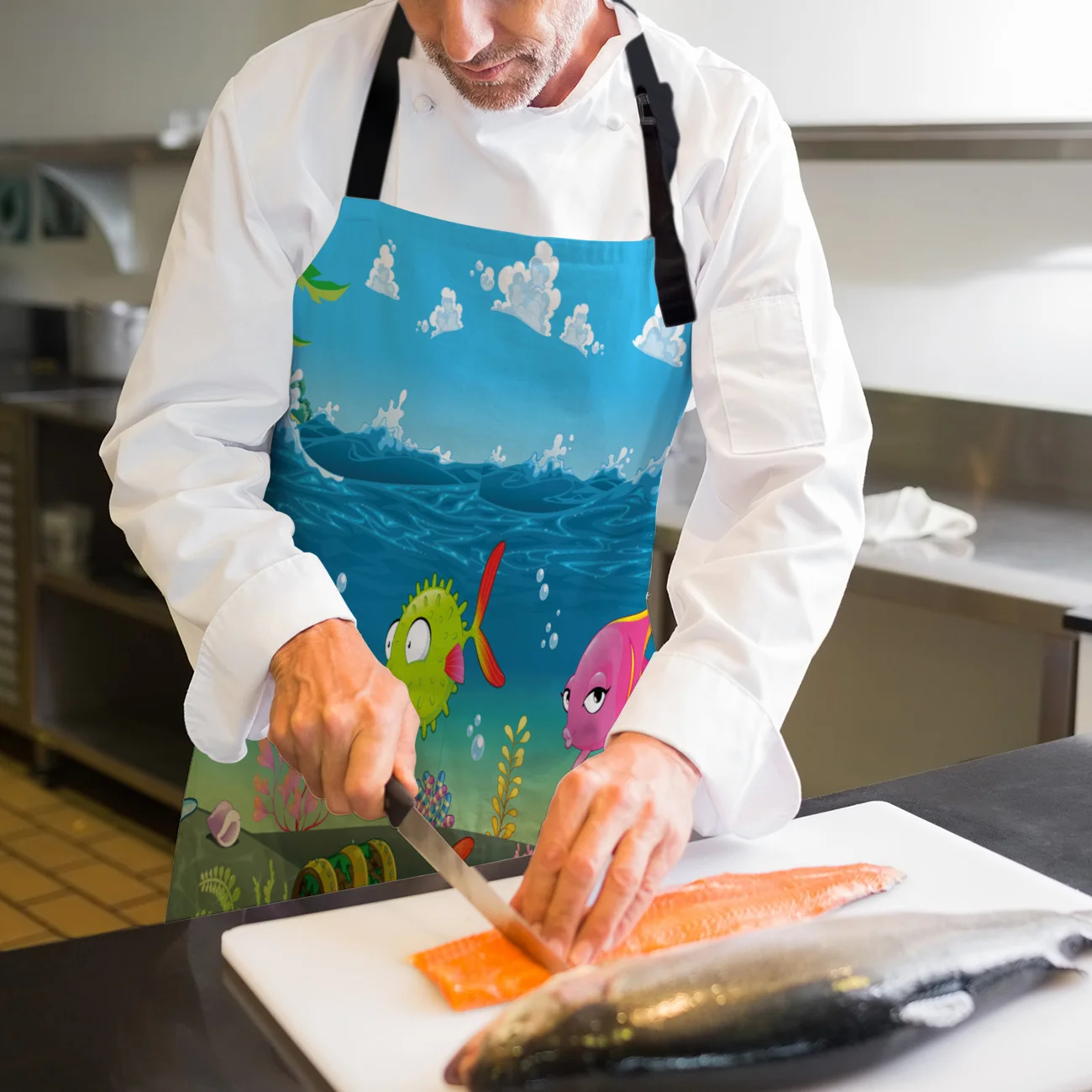 Tophome Кухонный Фартук мультяшный подводный мир океан Краб регулируемые фартуки из