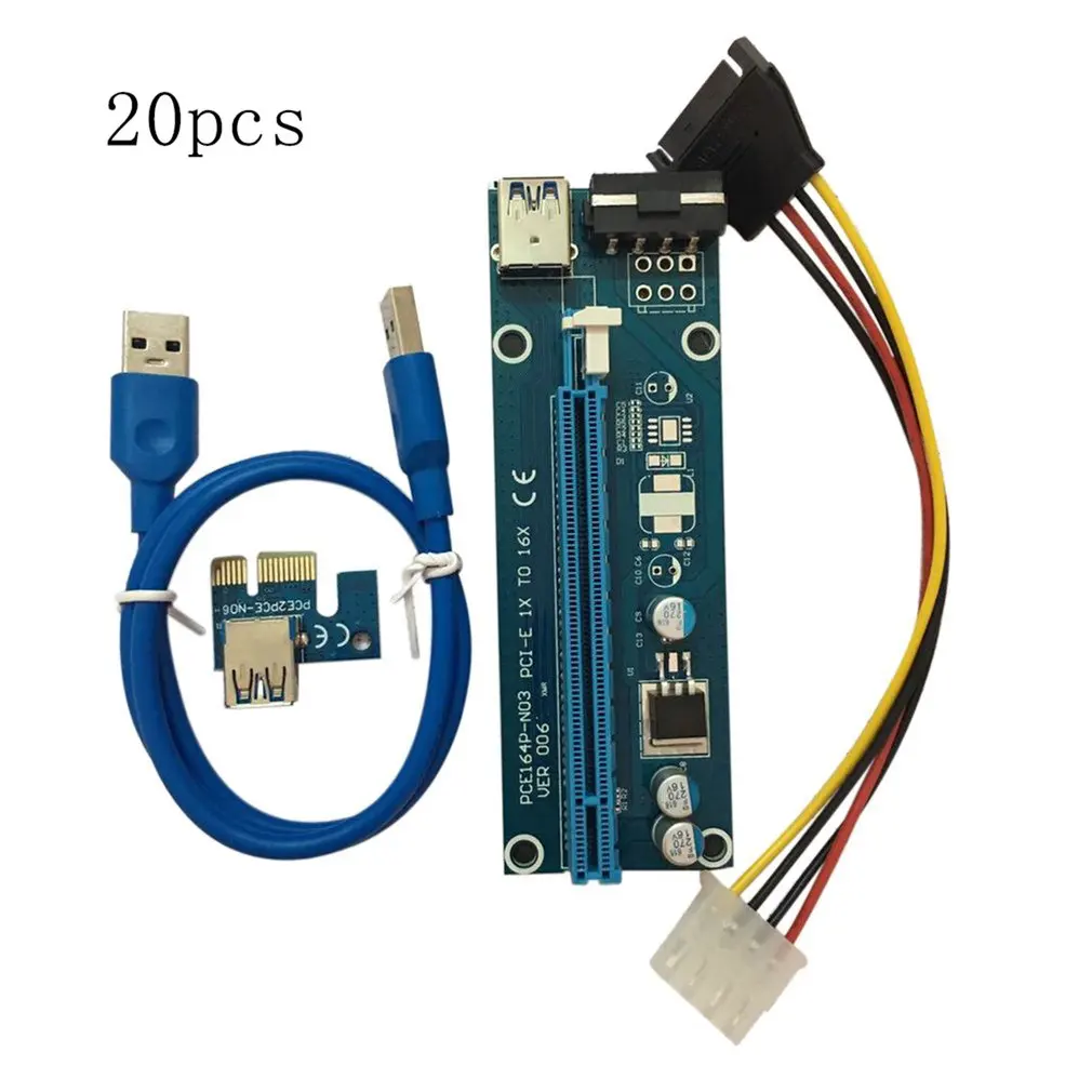 Расширитель PCI E Express 1X к 16X 20 шт./компл. USB 3 0 кабель SATA 4Pin IDE шнур питания для BTC Miner