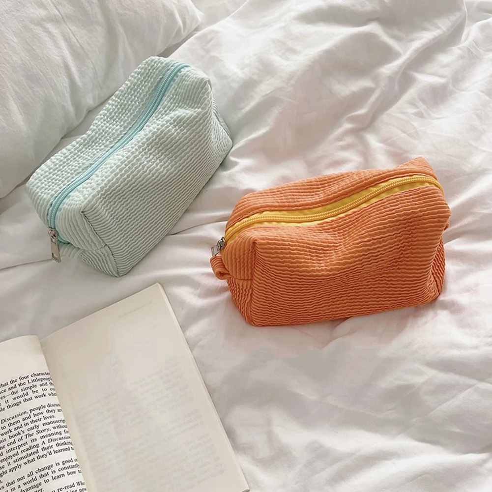 

Women Fashion Cosmetic Bag Zipper Pleated Weave Design Makeup Bag Pouch Ladies Travel Cosmetic Organizer Supplies
